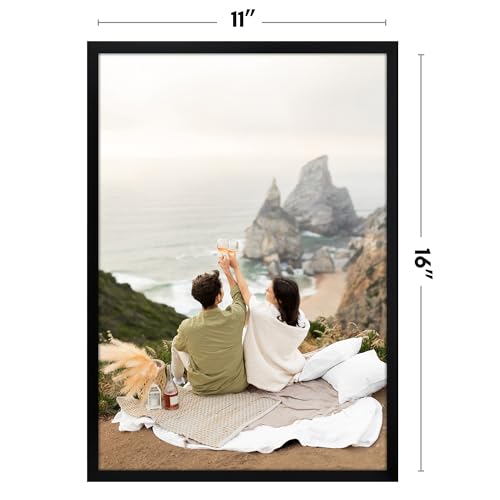 Image of Americanflat 11x16 Picture Frame with Polished Plexiglass - Streamline Collection - Thin Border Picture Frame for Wall Display - Hanging Hardware Included - Black