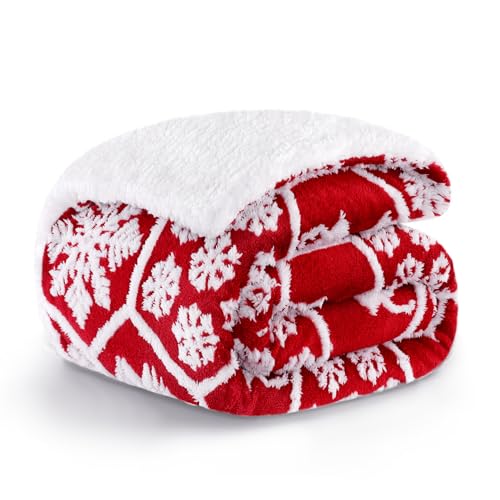 PanxHome Couverture Plaid Polaire 160x200 cm, 520GSM Couverture Polaire Motifs de Noël, Douce Et Chaude, Couverture Sherpa, Couverture de Noël pour (Rouge)