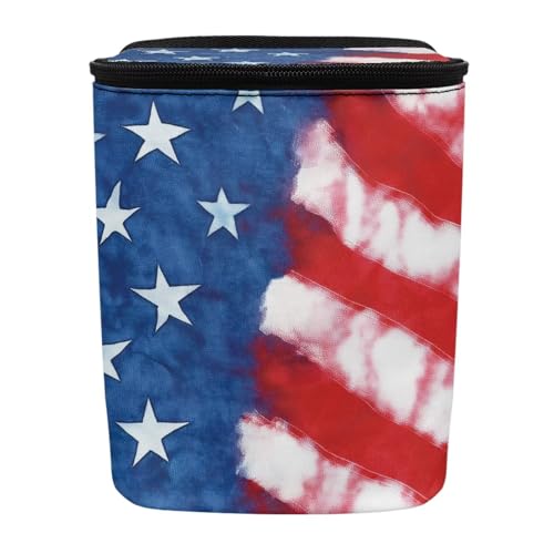 Image of Talayituse American Flag Tie Dye Print Car Trash Bin, Large Size Auto Trash Can Adjustable Portable Garbage Can with Lid, Vehicle Hanging Bag for Headrest Front Back Seat