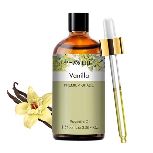 PHATOIL Olio Essenziale di Vaniglia 100 ml, Oli Essenziali per Diffusori, Oli di Vaniglia Naturali Puri per Aromaterapia Umidificatori Candele Fai da Te