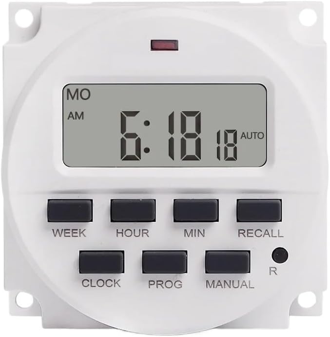 12/24 Format 12V DC Timer Switch 7 Days 24hr Programmable Time Relay Clock Controller Panel Mounted with Countdown Off Function(12V Timer)