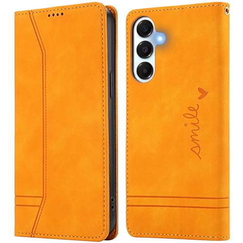 Étui portefeuille Samsung S24 S25 à rabat orange protège écran et cartes