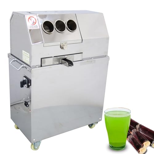 Banfluxion 110V 1.5KW Electric Sugarcane Press 3 Rolls Vertical Sugar Cane Ginger Press Juicer Stainless Steel Sugarcane Juicer Grinder Extractor with 3 Feed Port and 2 Sets Peeling Knives