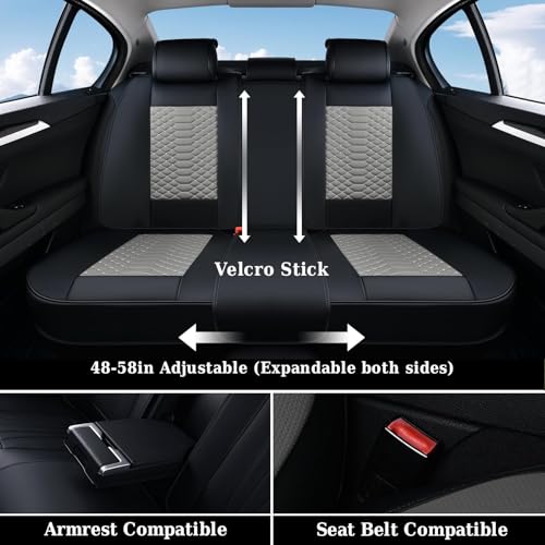 Image of Coverado Seat Covers Full Set, Waterproof Nappa Leather Seat Covers for Cars, 5 Seats Universal Car Seat Protectors, Black and Gray Automotive Seat Covers Car Seat Cushions Fit for Most Cars