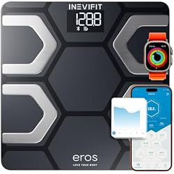 INEVIFIT EROS Bluetooth Body Fat Scale Smart BMI Highly Accurate Digital Bathroom Body Composition Analyzer with Wireless Smartphone APP 400 lbs 11.8 x 11.8 inch (Black)
