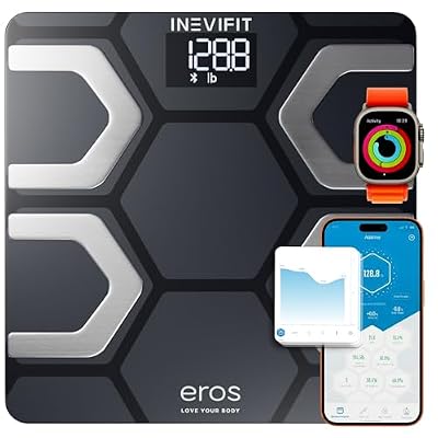 INEVIFIT EROS Bluetooth Body Fat Scale Smart BMI Highly Accurate Digital Bathroom Body Composition Analyzer with Wireless Smartphone APP 400 lbs 11.8 x 11.8 inch (Black)