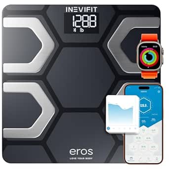 INEVIFIT EROS Bluetooth Body Fat Scale with Smartphone App, Digital Bathroom Body Composition Analyzer, Supports Up to 400 lbs, Black