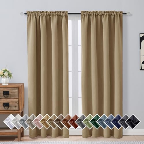 Image of Taupe Blackout Curtains for Bedroom 72 Inch Length 2 Panels Set, Solid Thermal Insulated Energy Saving Window Curtains for Living Room, Dual Rod Pocket Window Drapes, Taupe, 2x40Wx72L Inches