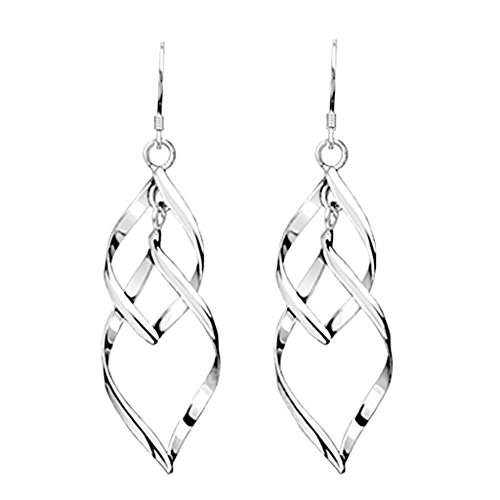 YDZN Twist Wave Design Drop Dangle Large Earrings Sparkling Ear Stud Double Linear Loops,0.83x1.87''