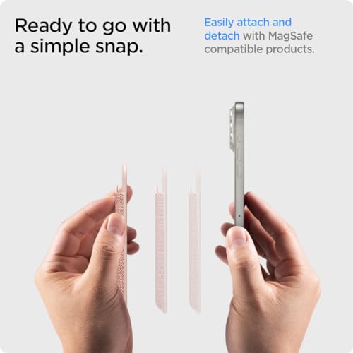 Image of Spigen for MagSafe Wallet, Holds 3 Cards, MagFit Compatible with iPhone 17 /16 /15 /14 /13 /12 Models, Pixel 10 Series, MagSafe-Cases, Pixelsnap, Plaud Note & More, Card Holder - Fabric Rose Gold (3-Cards)