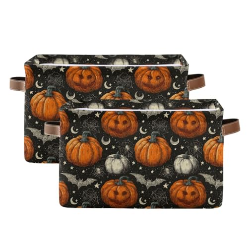 Image of Aslsiy Storage Basket Halloween Jack O Lantern Spider Nursery Bins Black Baby Box Canvas Clothes Shelf Basket Laundry Hampers 2 Pcs