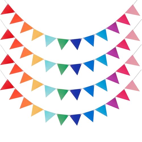 LACHT 48Piezas Guirnalda Banderines,16 Metros Multicolor Bandera Banderín,Imitación Cáñamo Tela Triángulo Banderas Banner Decoraciones Para Cumpleaños,Boda,Escuela,Fiesta Al Aire Libre Jardín.