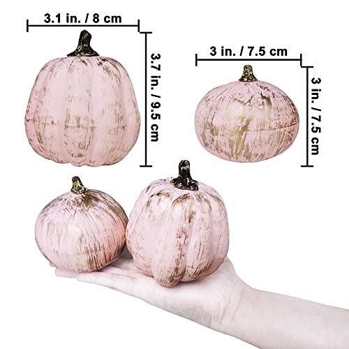 Image of Winlyn 7 Pcs Assorted Artificial Gold Brushed Pink Pumpkins Rustic Decorative Foam Pumpkins for Fall Halloween Harvest Wedding Baby Shower Tabletop Centerpiece Mantel Kitchen Decoration