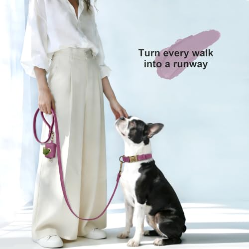 Image of Didog Soft PU Leather Dog Collar for Medium Dogs, Quick Release, Purple M
