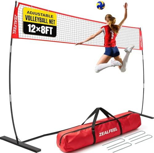 ZEALFEEL Volleyball Net, 12FT Volleyball Training Net for Backyard Height Adjustable, Portable Freestanding Practice Net for Hitting & Serving Drills, Pop up Nets with Carry Bag for Indoor Outdoor