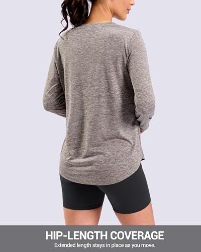 Lightweight Long Sleeve Workout Tops for Women Athletic Running Shirts (Brown,L) - image 4