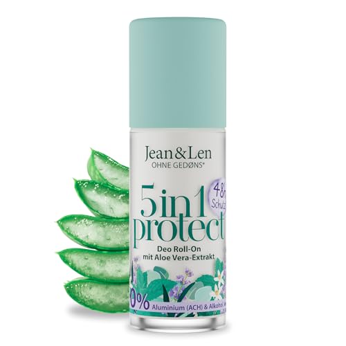 Jean & Len Deo Roll-On 5in1 protect, mit Aloe Vera-Extrakt, für wirksamen 48h Geruchschutz, hinterlässt keine weißen Rückstände, ohne Aluminium (ACH) & Alkohol, vegan, 50 ml