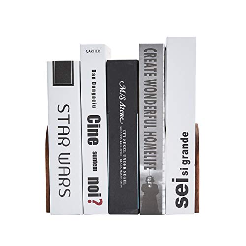 image for Pandapark Wood Bookends,Non-Skid Bookend for Shelves,Heavy Duty Booken
