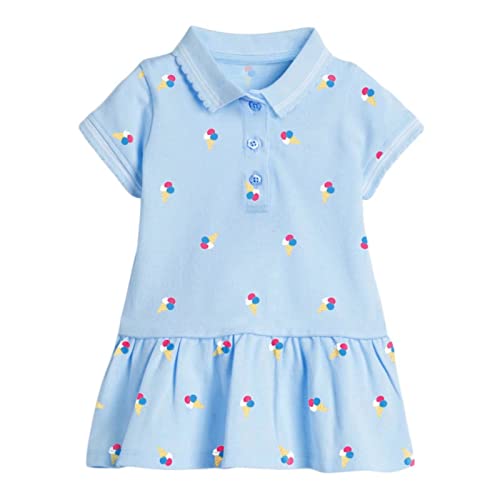 Lamgool Baby Girls Short Sleeve Dress Cartoon Casual Knit Uniform Polo Dress Playwear Sundress For Summer 2T B-Blue #TOP14