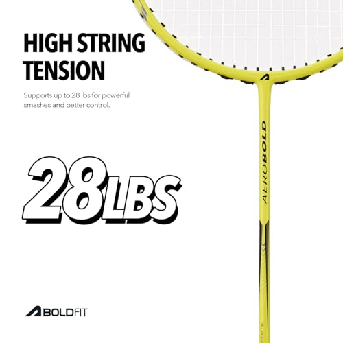 Image of Boldfit AeroBold Badminton Rackets for Beginners, Adults Graphite Shaft Shuttle Bat with Full Cover Bag Badminton Racket for Practice & Match Lightweight Badminton Racquet, Yellow - Pack of 1