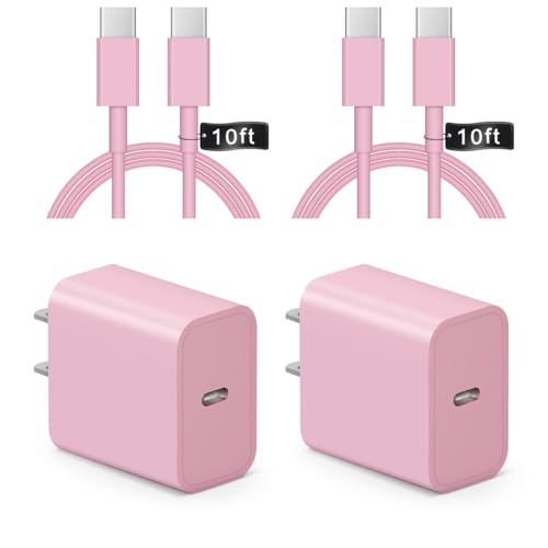 iPhone 17 16 15 Charger Fast Charging 10FT - 20W USB C Charger Block with 10FT Type C to C Cable Compatible with iPhone 17/17 Pro/17 Pro Max/Air/16/16e/15 iPad Pro iPad Air (Pink)