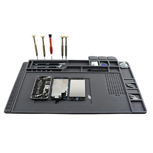 Luckwaii Lötmatte Silikon 500C Silikonmatte Hitzebeständig 45x30cm Antistatik Matte Verdickte Magnetmatte Soldering Mat für Lötpistolen (Soldering Mat TE-501 Grau)