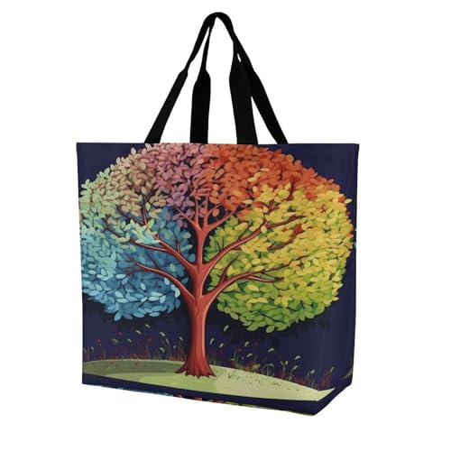 Women's Multi-Functional Shopping Bag，Four Season Tree Printing Messenger Bag Shoulder Bag for Travel, Work, Shopping & Parties with Inner Pocket, Grocery Bag Lightweight & Water-Resistant