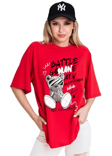 Image of LEOTUDE Women's Cotton Regular Fit Half Sleeve Oversized Tshirt, Round Neck Longline Drop Shoulder | ful Printed Combo T-Shirt (Pack Of 3)