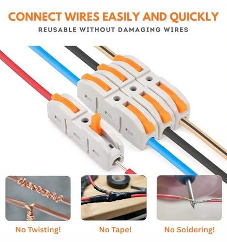 Image of ROBOWAY 50Pcs LT-211 Wire Connectors, 1 In to 1 Out Electrical Connectors, Quick Wiring Push-in Conductor Terminal Blocks for 28-12AWG Cable, Flame Retardant PA /PC Cable Connectors (Pack of 50)