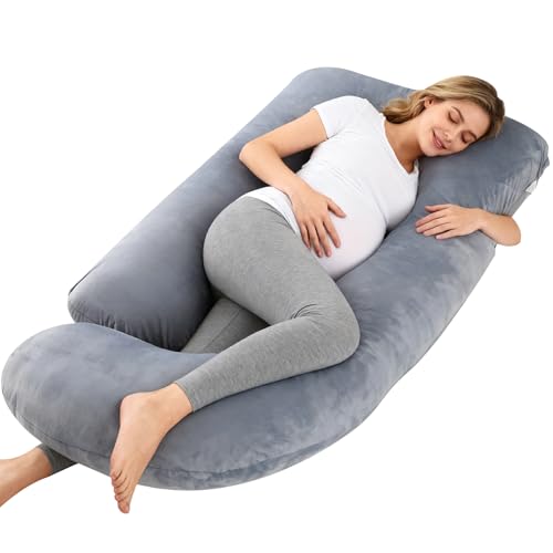 SOARFLY Almohada para Embarazadas Forma de U, 145 cm Cojín de Embarazo de Cuerpo Completo con Soporte para Espalda, Caderas y Vientre, Funda Extraíble y Lavable (Gris)