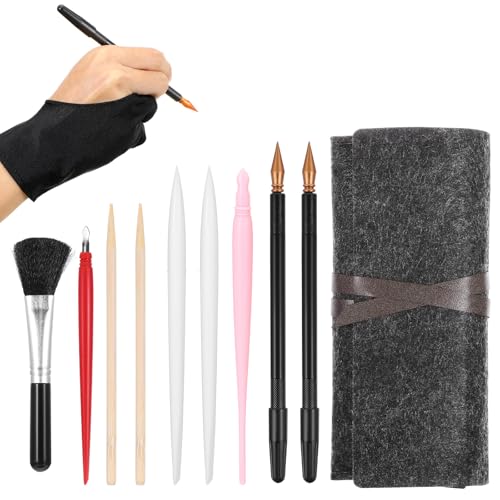 11 Pcs Scratch Art Tools Scratch Painting Art Tool Including Artist Glove Wooden Stylus Scratch Coloring Pens Scraper Plastic Pens Tool Bag Clean Brush for Adults