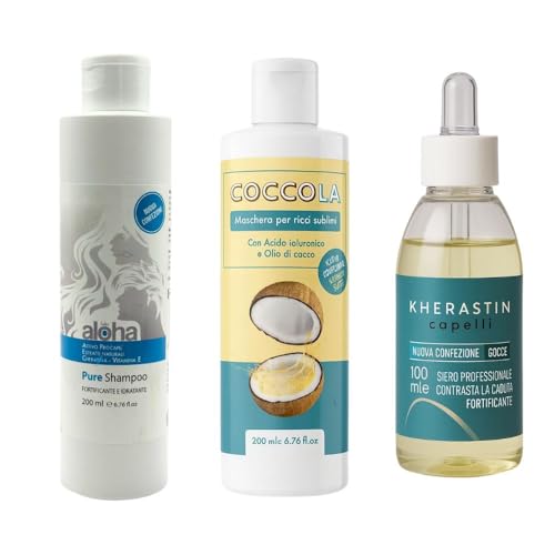 Kit Trattamento Capelli Ricci Fortificante – Shampoo, Balsamo e Maschera Nutriente con Cheratina e Olio di Argan – Definizione e Idratazione per Ricci Morbidi ed Elastici – Uomo e Donna – AlohaLabs