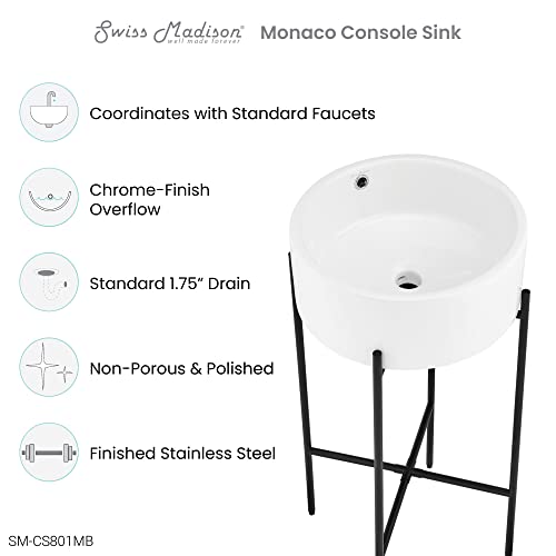 Monaco 16.5" Round Console Sink, White Basin Matte Black Legs #TOP1
