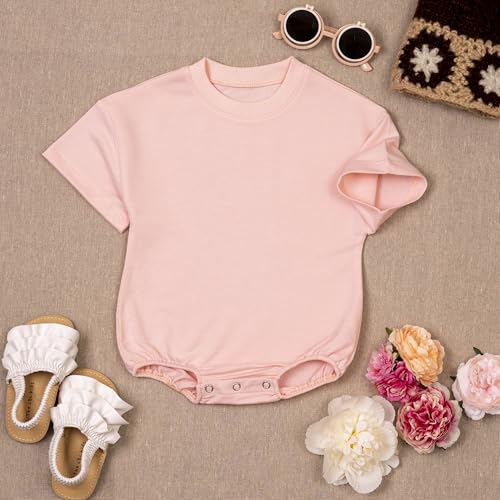 Baby Girl Romper Set 2-Pack Cotton Bodysuits, Long Sleeve & Short Plain Outfit, Newborn Infant Outfit for Girls2