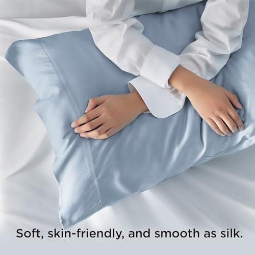 Image of Bedsure Pillow Cases Standard Size Set of 2, 100% Rayon Derived from Bamboo | Cooling Pillowcases, Light Blue Pillow Covers with Envelope Closure, PureWoven Silky Bedding for Hot Sleepers, 20x26 Inches