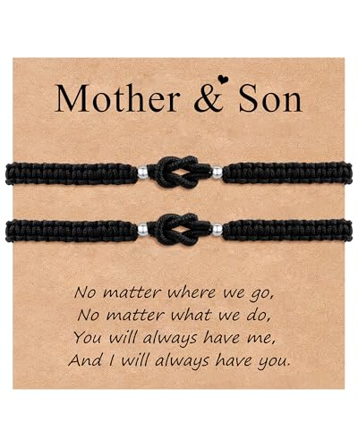 Image of YELUWA 2 Pcs Mother Daughter /Son Bracelets, Back to School Gift | First Day of School Gifts, Mothers Day Gifts, Lovely Charm Bracelets Set Mommy and Me Jewelry with Gift Box Wish Card