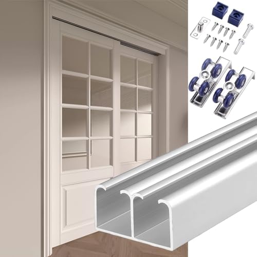 Bypass Door Hardware Kit for 2 Doors - Easy Install Closet Track System, Silver, 180cm (70.9in) - Compatible with Bypass Sliding Doors, Smooth Operation, Durable Design