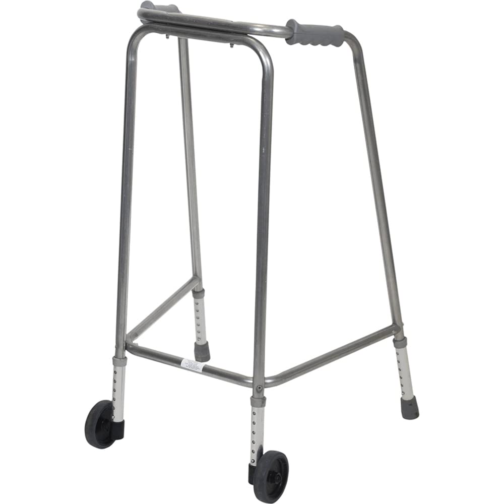 Lekka aluminiowa rama do chodzenia z kółkami, wysokość 690-790 mm, bardzo duża, antypoślizgowe gumowe tulejki, pomoc w rehabilitacji, ergonomiczne uchwyty, 180 kg, limit wagowy