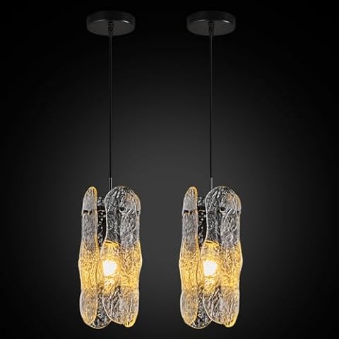 LIANGMH Modern Ceiling Kitchen Pendant Lighting Over Island, Black Hanging Light Fixture Glass Crystal Pendant Light Mini Pendant Lights for Kitchen Island Dinning Room Bedroom (2-Pack) Cover