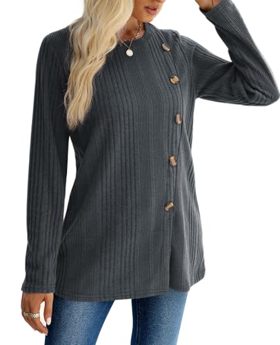 Image of XIEERDUO Long Sleeve Tops for Women Tunics Buttons Front Slit