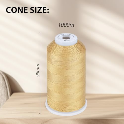 Image of Simthread Heavy Duty Blue Jeans Thread for Denim Sewing 1000 Meters Cone Brass