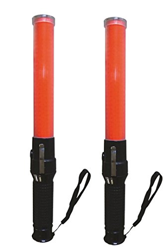 Safety Depot 17.5-inch 6-Red LED, Strong Magnetic Base with Enhance Grip Handle and Side Clip Used for Marshalling and Traffic Wands Set to Flashing, Steady or White 5-LED Flashlight Ba16 (2 Wands)