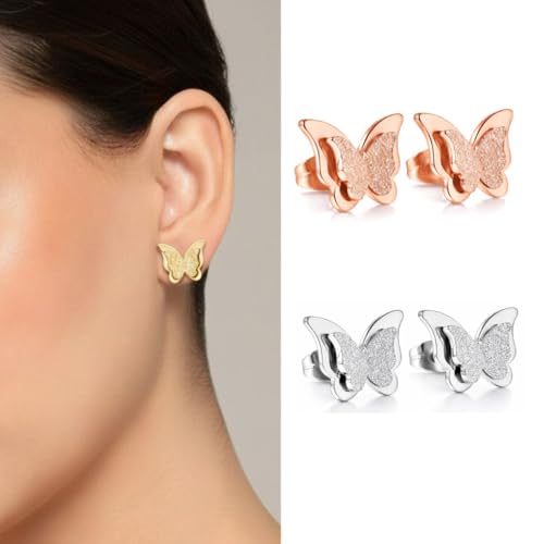Image of Nilu's Collection Charming Dual Butterfly Classic Stud Earrings For Girls and Women | Anti-Tarnish | Anti- Allergy