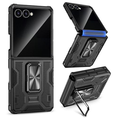 Image of VEGO for Samsung Z Flip 7 Case with Kickstand &Built-in Screen Protector | Hinge Protection Military-Grade Shockproof Drop Protection Anti-Peeping Hard Case for Samsung Galaxy Z Flip 7 -Black