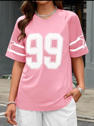Image of LovelyWholesale Women's Oversized V Neck Jersey Shirts Summer Football Graphic Tee