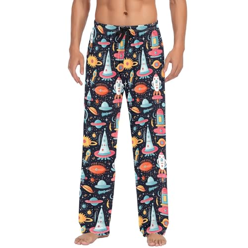 Space Rockets Men's Pajamas Pants Cotton Sleep Bottoms Pants Lounge Sleepwear - S2