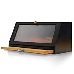 YOUDENOVA Bread Box with Cutting Board, Bamboo Storage Box, Wood Bread Basket Boxes Storage Bread Box for Bread, 39x25x20 (LxWxH) cm, Black