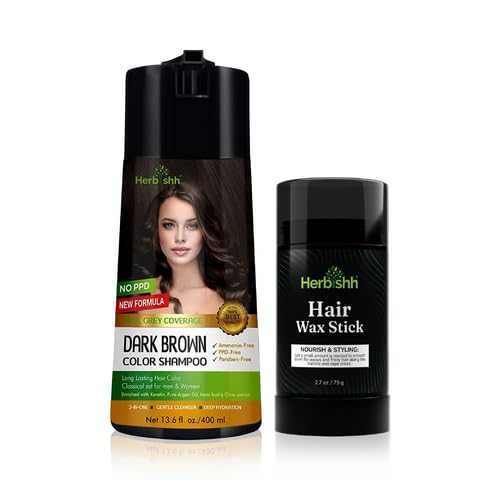 Herbishh Hair Color Shampoo (Dark Brown) - 400 mL + Hair Wax Stick