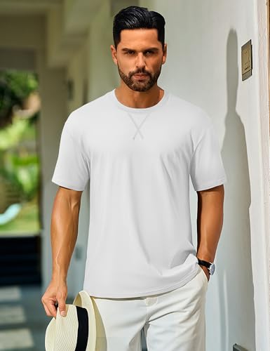 Cotrasen Men's T Shirts Cotton Drop Shoulder Short Sleeve Shirts for Men Casual Soft Comfort Loose Fit Mens Summer Tee Shirts