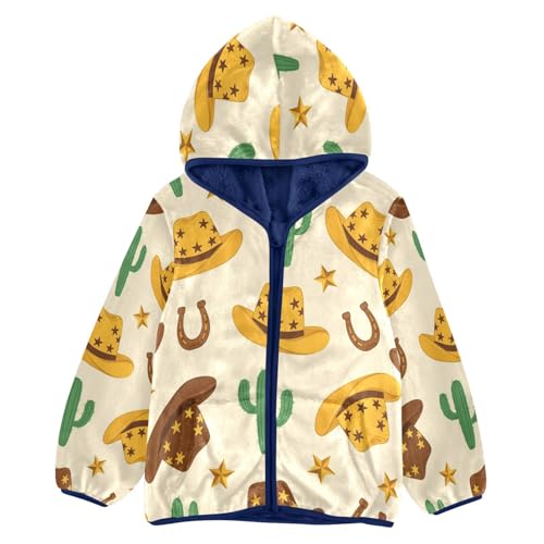 Cowboy Hats Cacti Stars Toddler Fleece Jacket Girl Boys Hooded Fleece Jacket Coat Warm Outwear Zip-up 3-10T